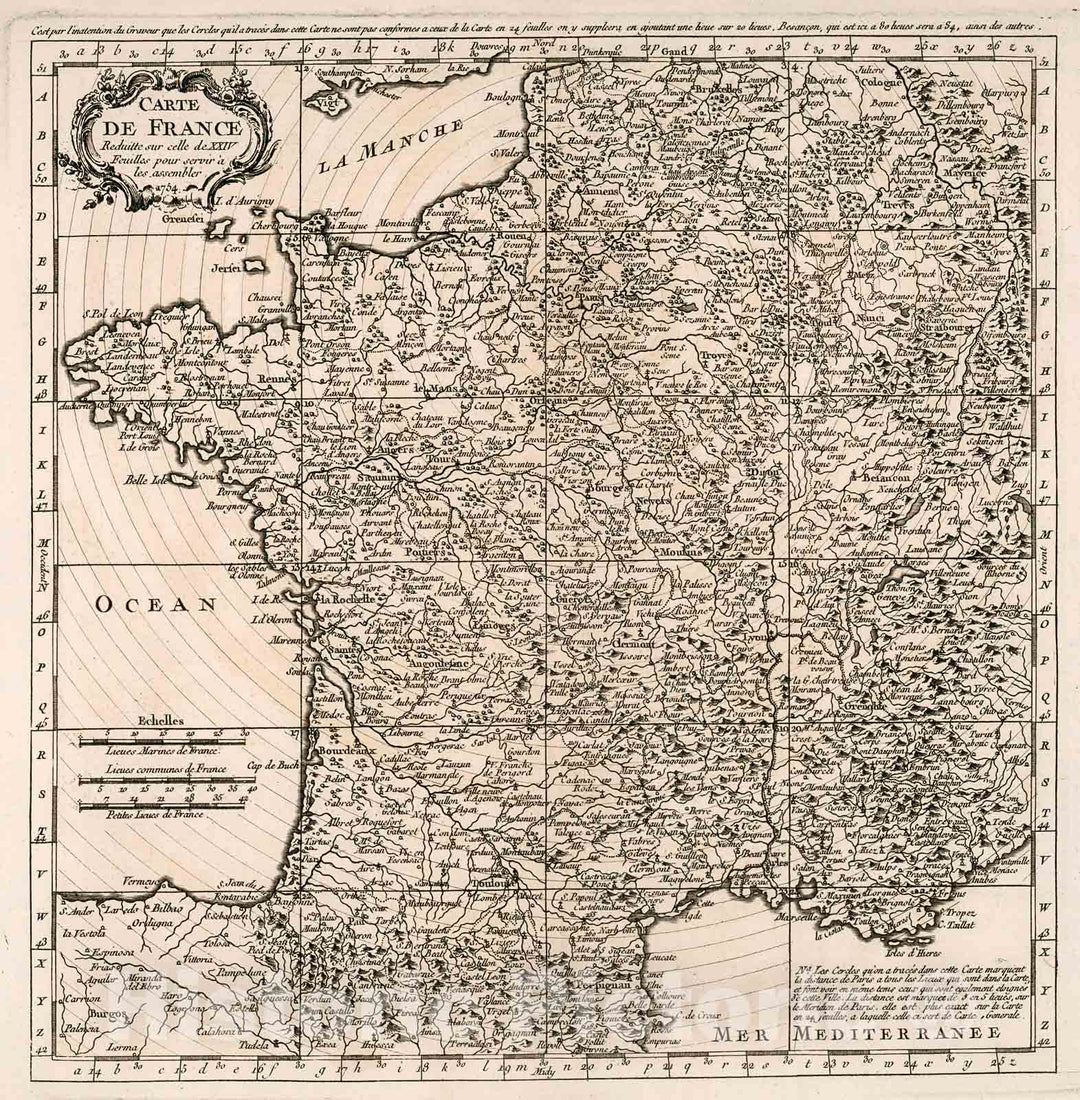 Historic Map : Carte de France, 1754, Vintage Wall Decor