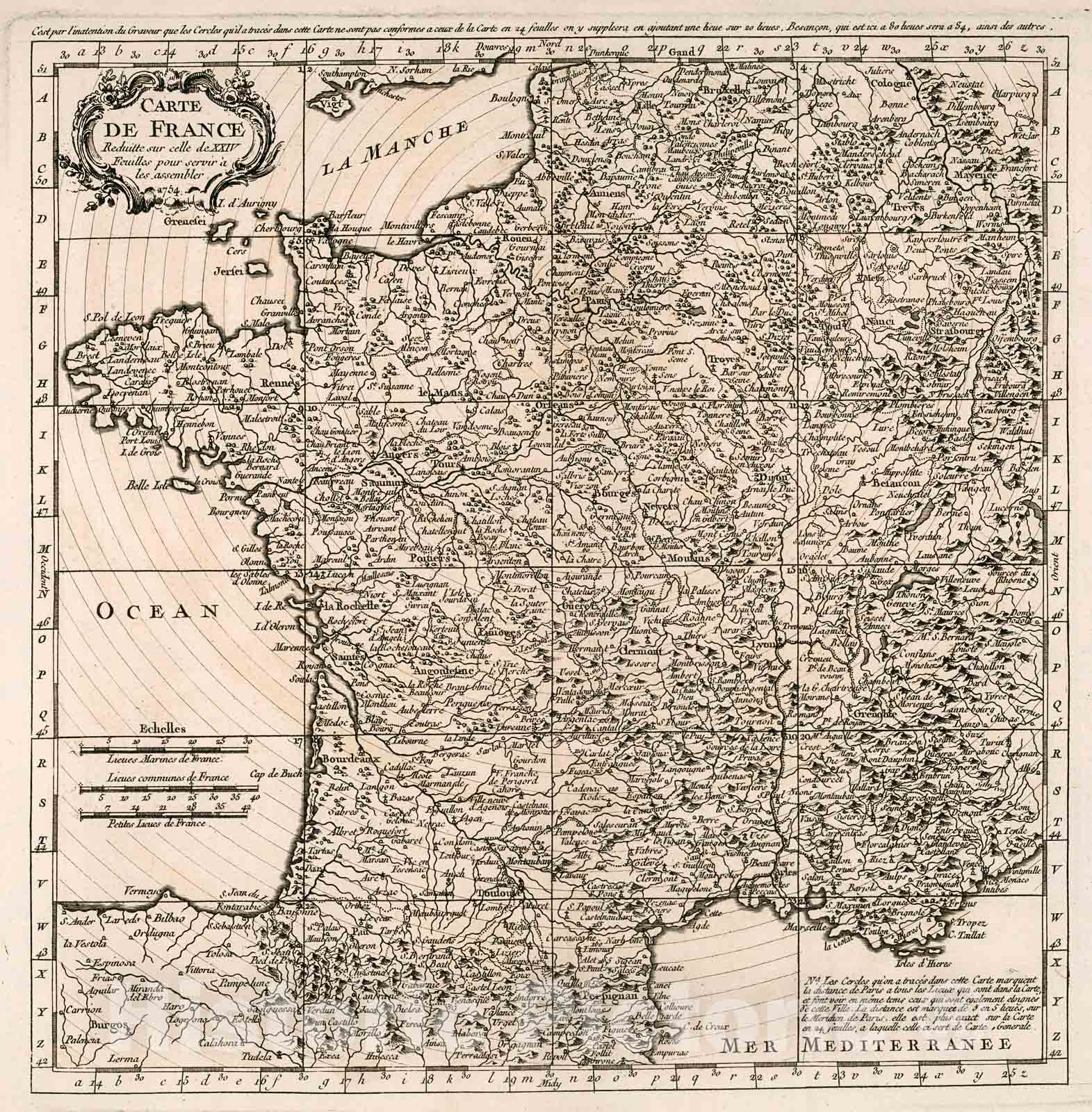 Historic Map : Carte de France, 1754, Vintage Wall Decor