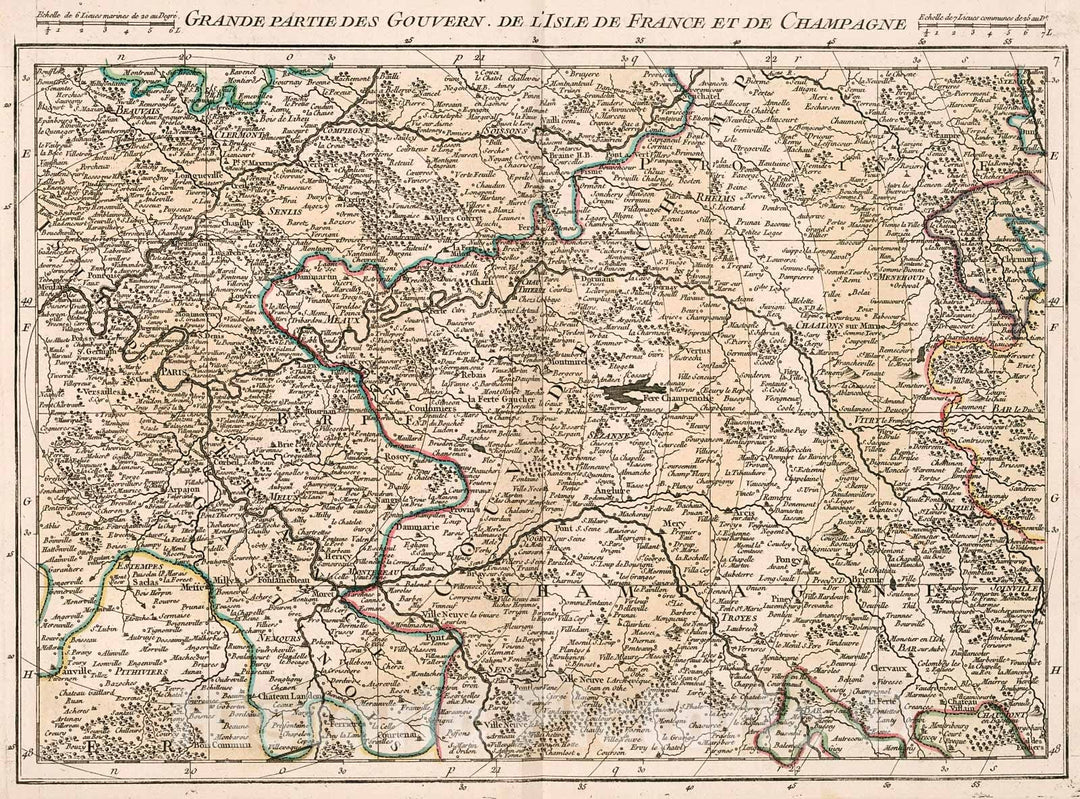 Historic Map : Grande partie des Gouvern. de l'Isle de France et de Champagne, 1754, Vintage Wall Decor
