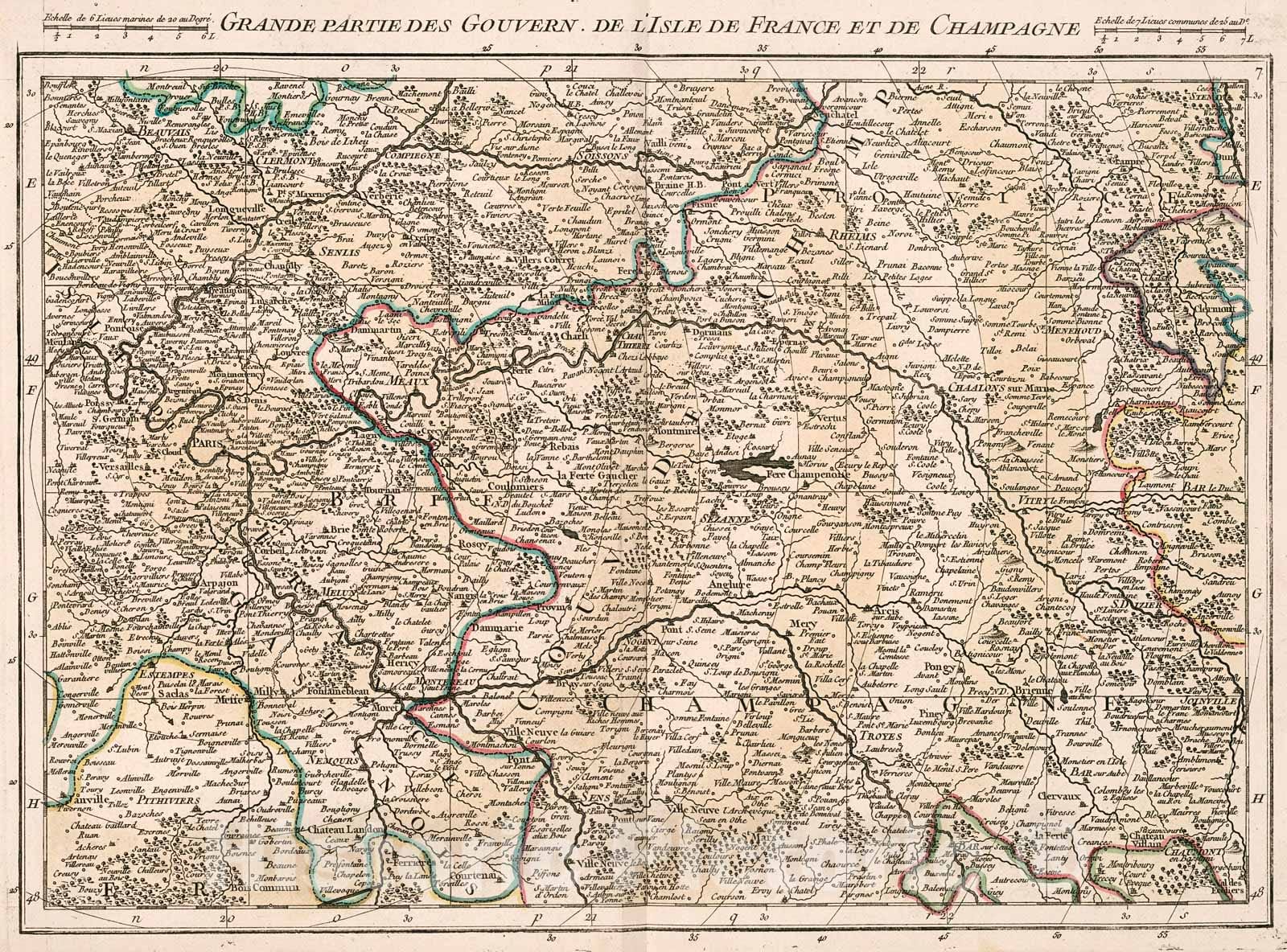 Historic Map : Grande partie des Gouvern. de l'Isle de France et de Champagne, 1754, Vintage Wall Decor