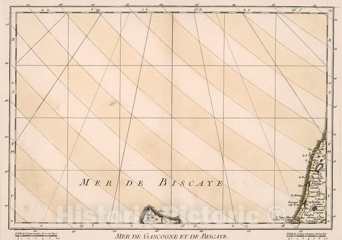 Historic Map : Mer de Gascogne et de Biscaye, 1754, Vintage Wall Decor