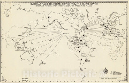 Historic Map : Overseas radio telephone service from the United States, 1931, Vintage Wall Decor