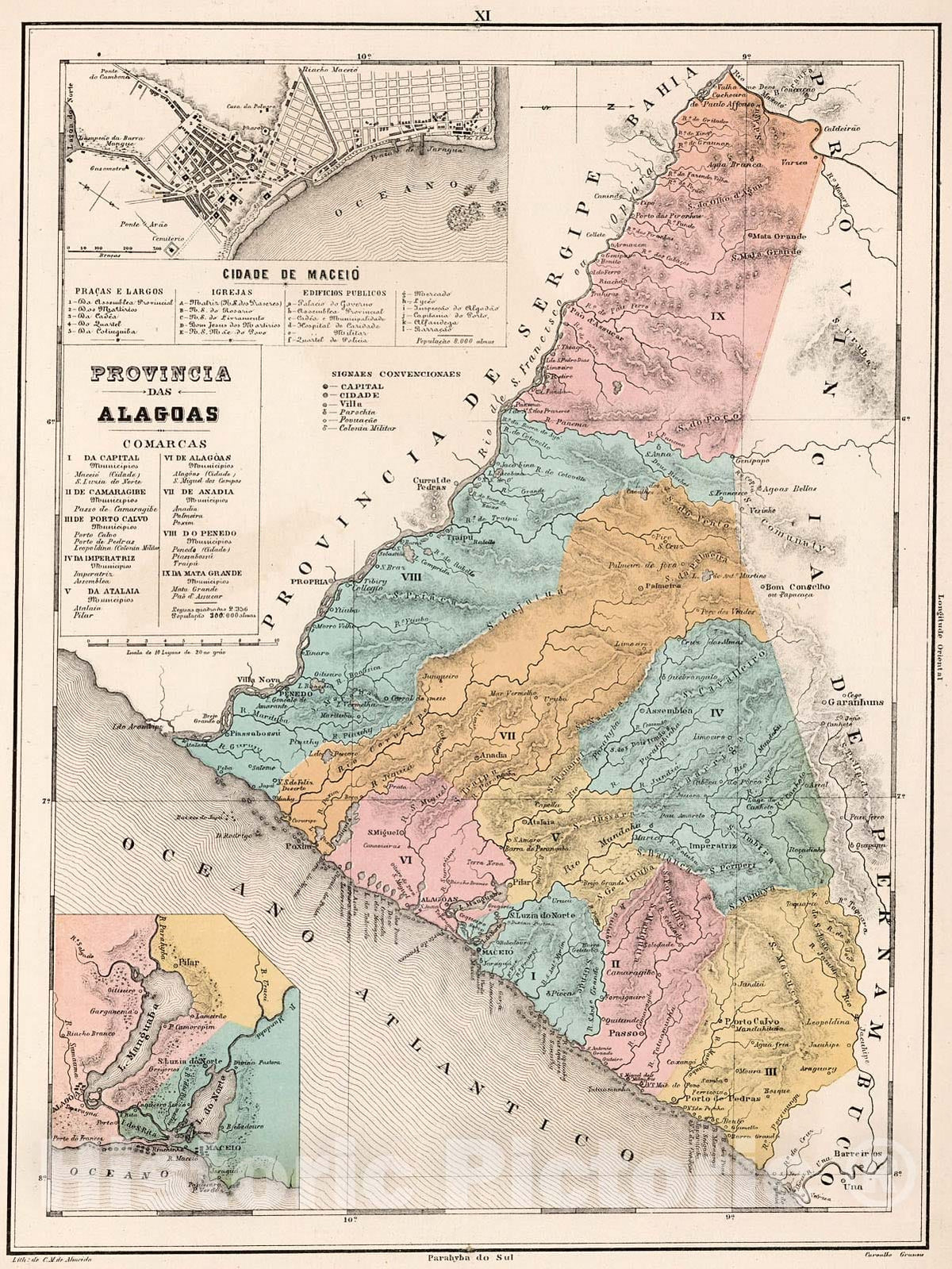 Historic Map : XI. Provincia das Alagoas, 1868, Vintage Wall Decor