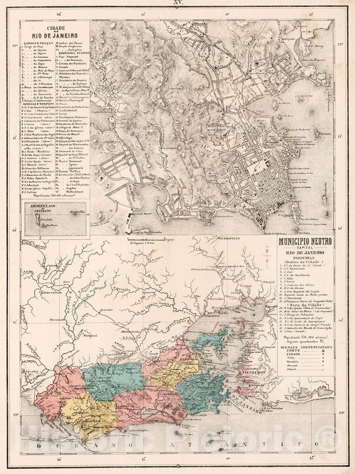 Historic Map : XV. Municipio Neutro, Capital Rio de Janeiro, 1868, Vintage Wall Decor