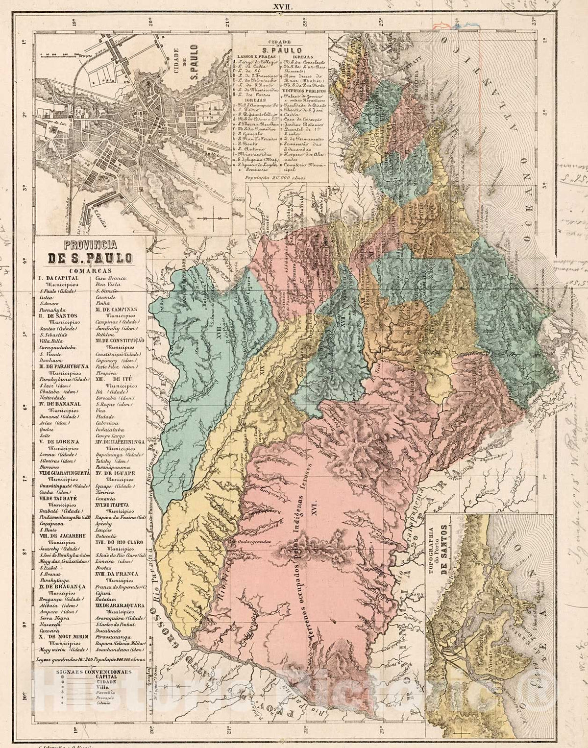Historic Map : XVII. Prov?ncia de Sao Paulo, 1868, Vintage Wall Decor