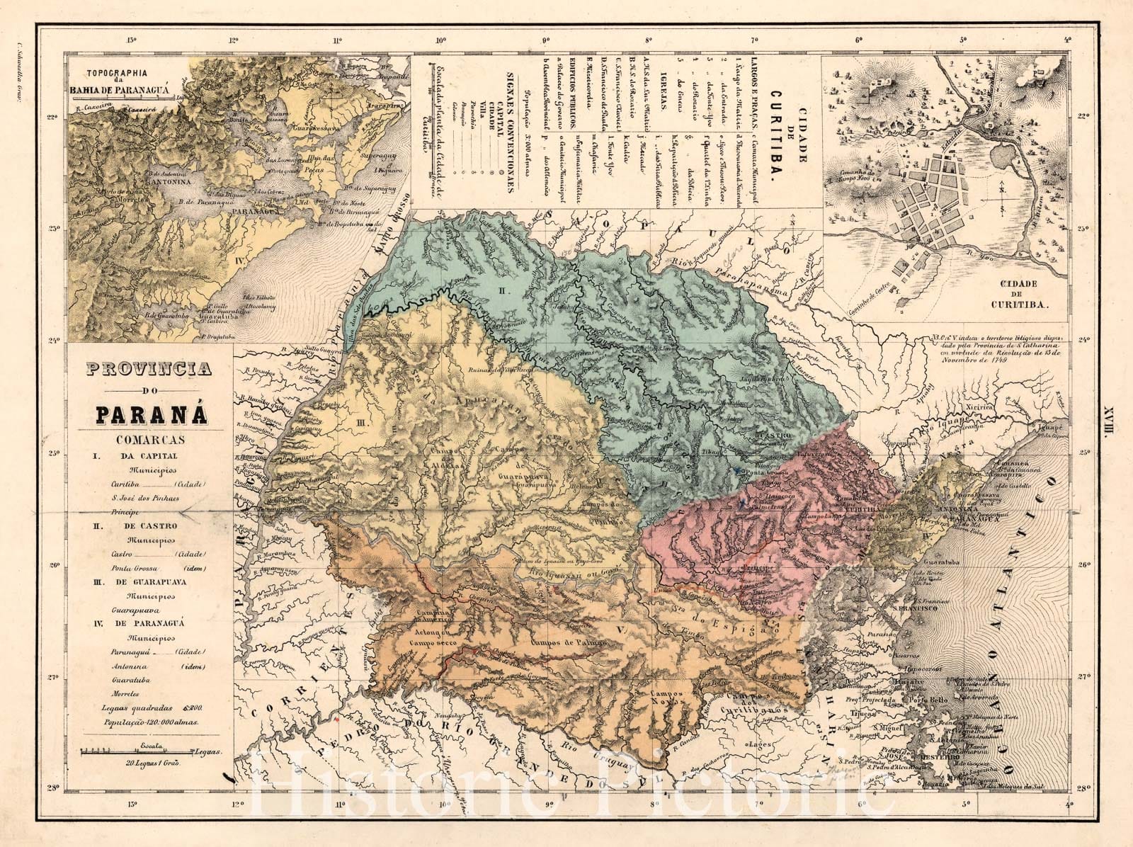 Historic Map : XVIII. Provincia do Parana, 1868, Vintage Wall Decor