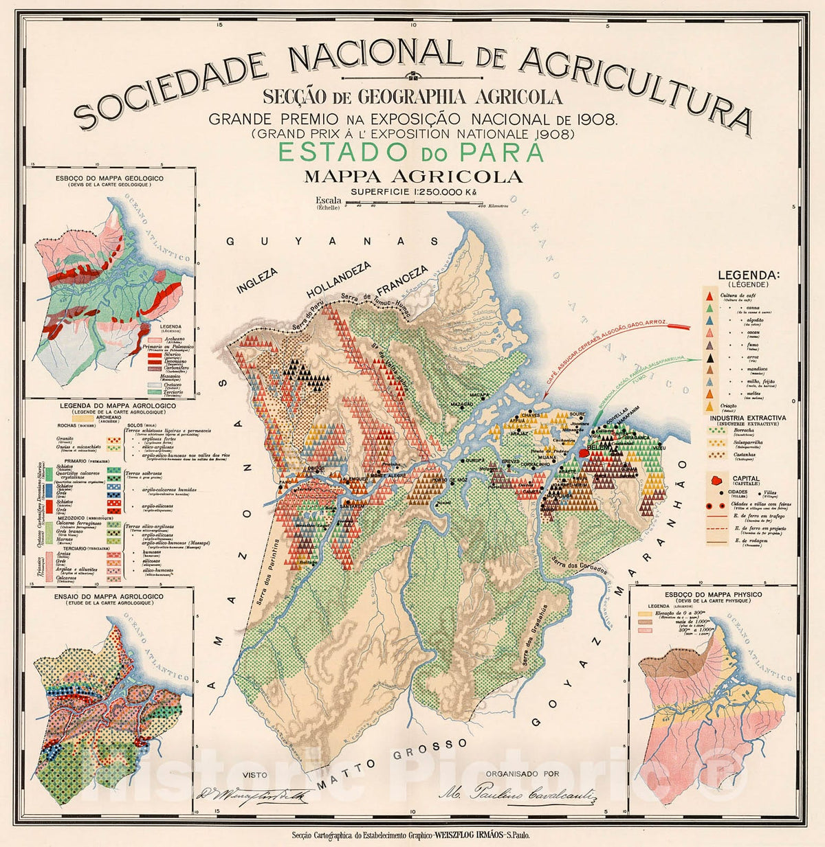 Historic Map : Estado do Para : Mappa agricola, 1908, Vintage Wall Decor