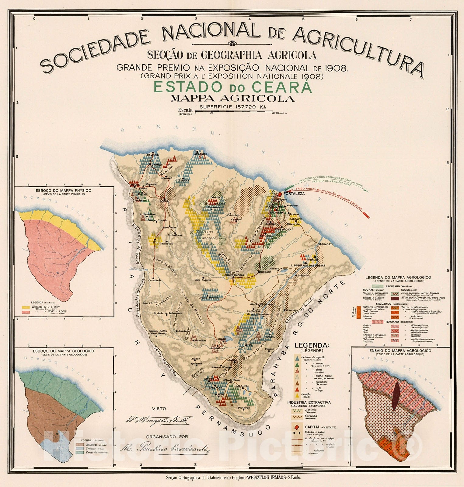 Historic Map : Estado do Ceara : Mappa agricola, 1908, Vintage Wall Decor