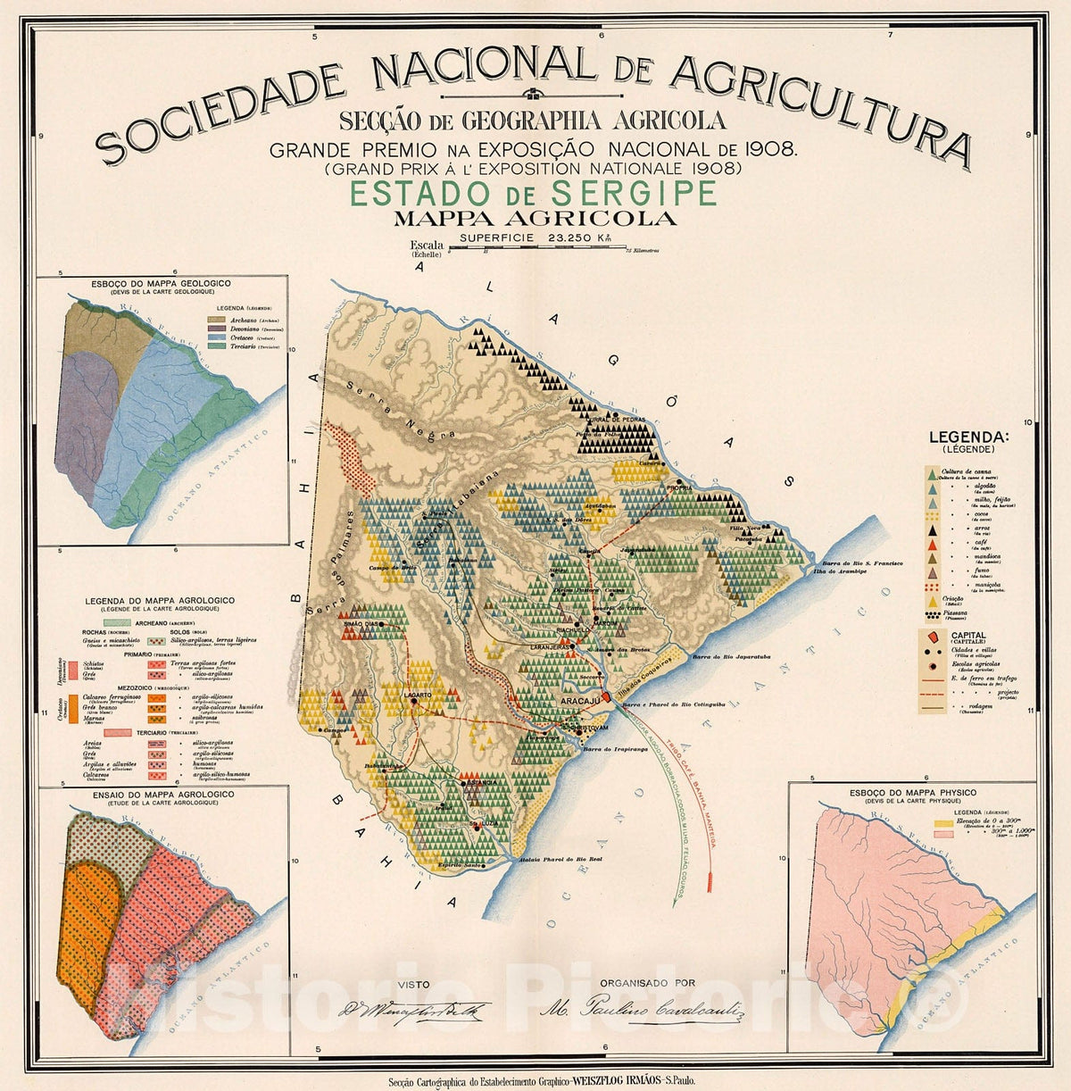 Historic Map : Estado de Sergipe : Mappa agricola, 1908, Vintage Wall Decor