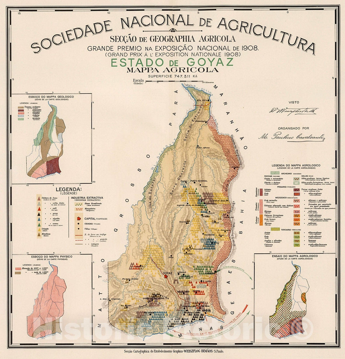 Historic Map : Estado de Goyaz : Mappa agricola, 1908, Vintage Wall Decor