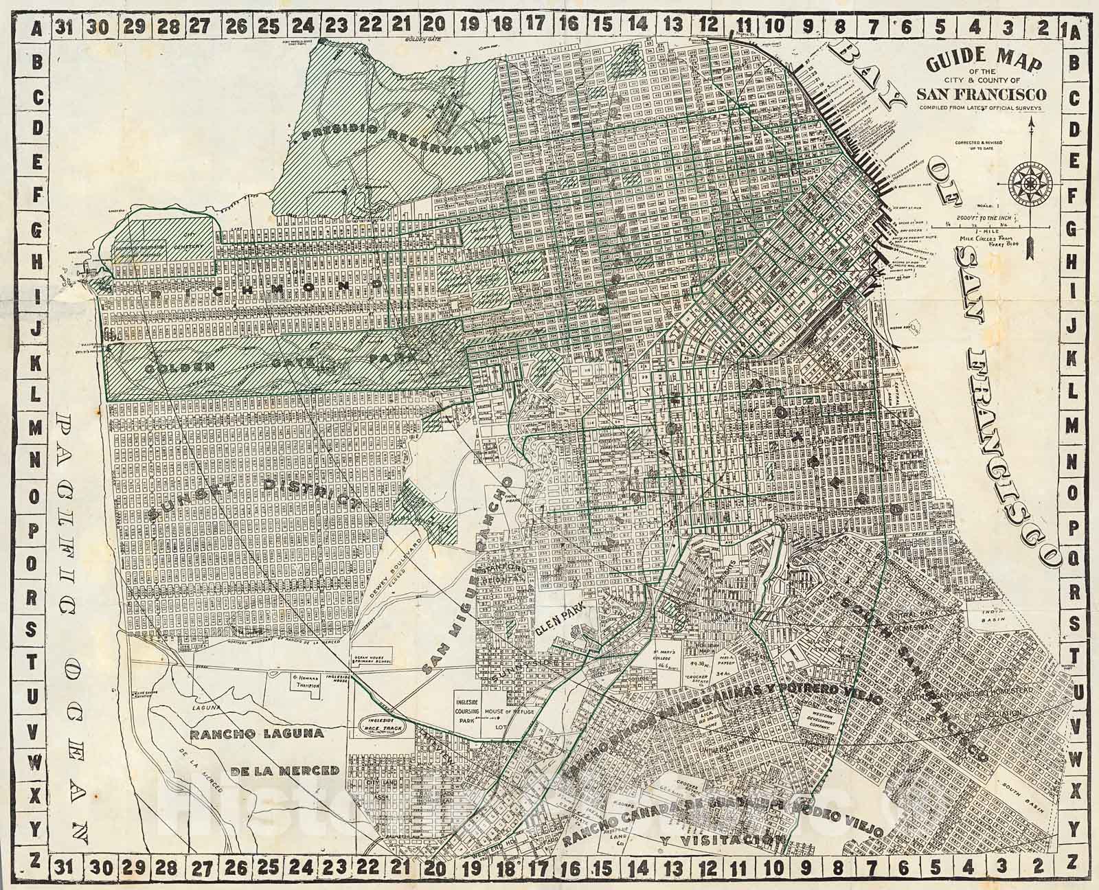 Historic Map : Guide map of the city & county of San Francisco, 1895, Vintage Wall Decor