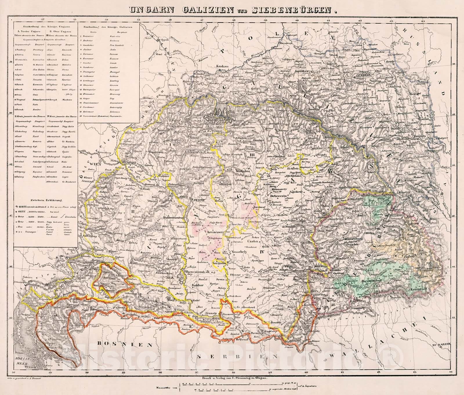 Historic Map : Ungarn Galizien und Siebenbuergen., 1846, Vintage Wall Decor