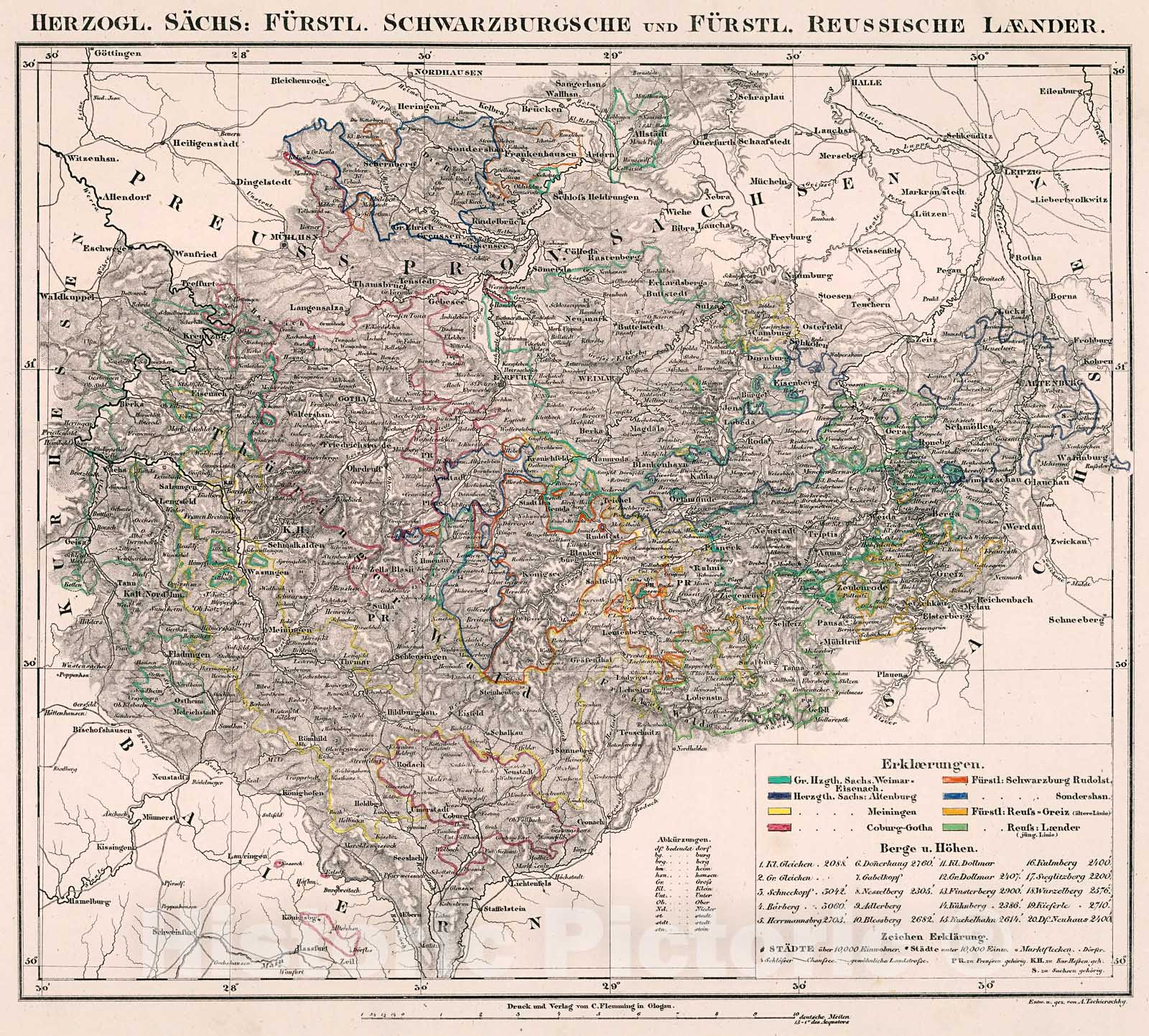 Historic Map : Herzogl. Saechs: Fuerstl. Schwarzburgsche und Fuerstl. Reussusche Laender., 1846, Vintage Wall Decor