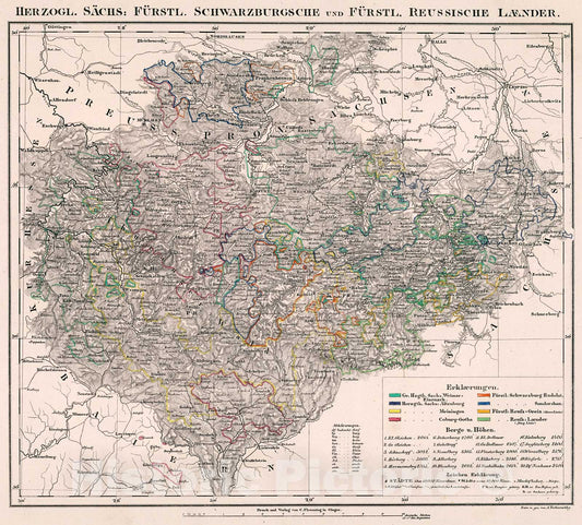 Historic Map : Herzogl. Saechs: Fuerstl. Schwarzburgsche und Fuerstl. Reussusche Laender., 1846, Vintage Wall Decor