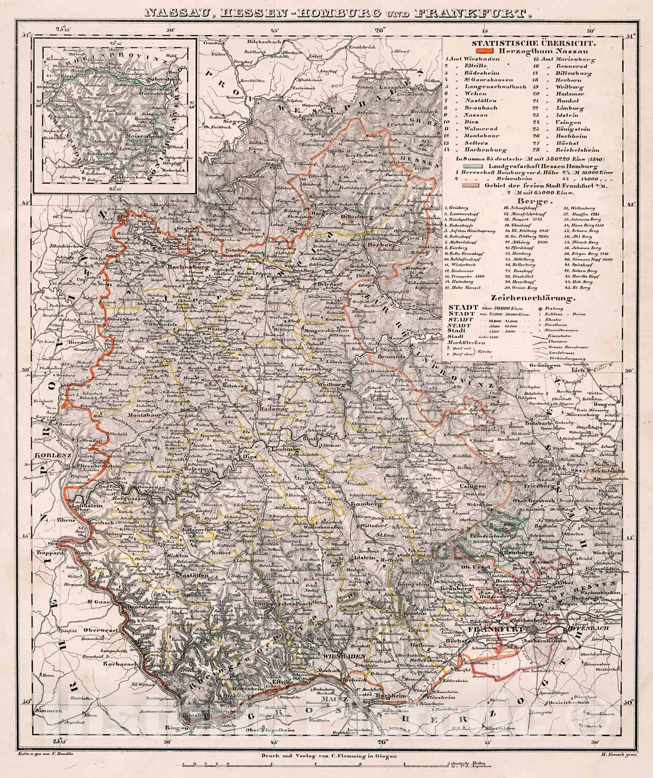 Historic Map : Nassau, Hessen-Homburg und Frankfurt., 1846, Vintage Wall Decor