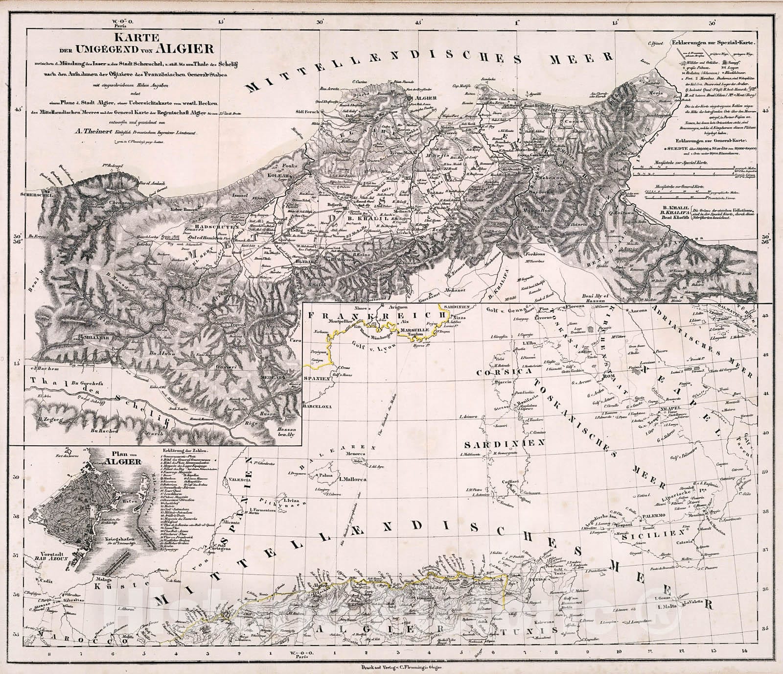 Historic Map : Karte der Umgegend von Algier., 1846, Vintage Wall Decor