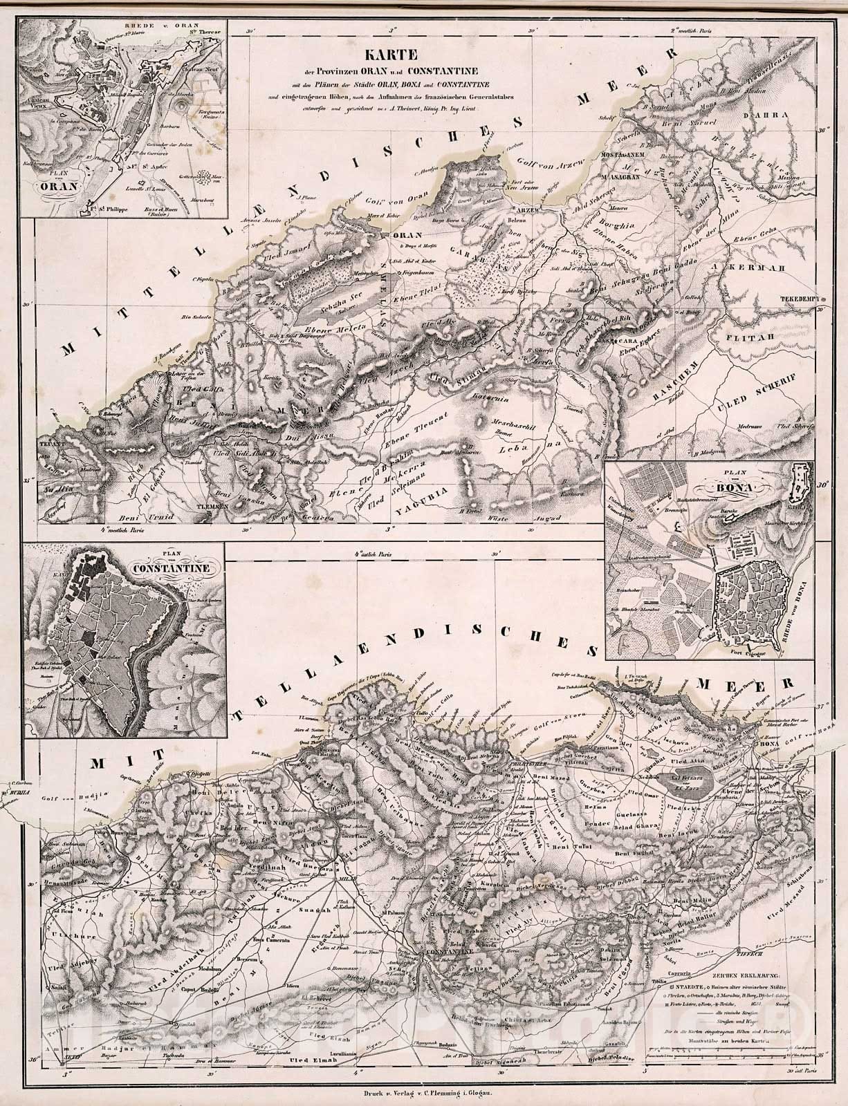 Historic Map : Karte der Provinzen Oran und Constantine., 1846, Vintage Wall Decor