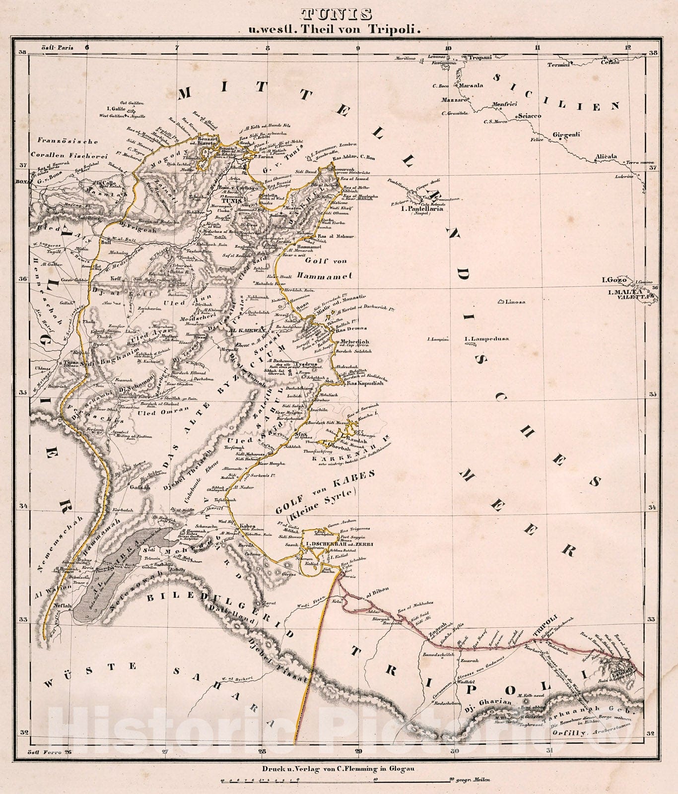 Historic Map : Tunis u. westl. Theil von Tripoli., 1846, Vintage Wall Decor