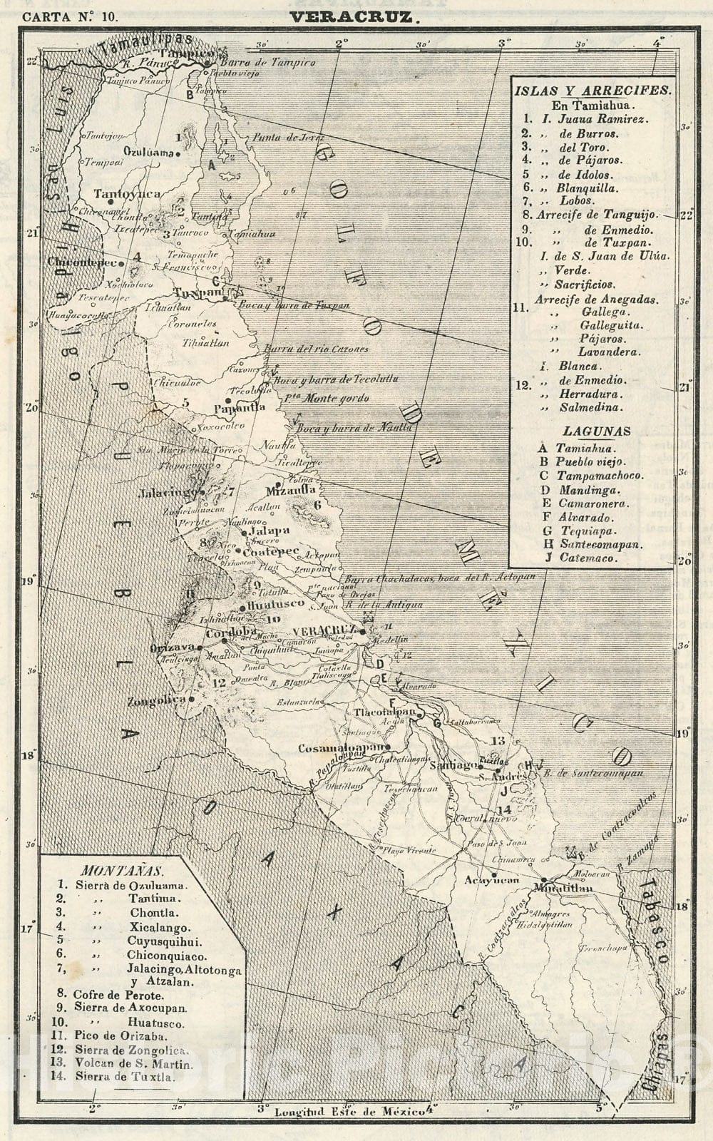Historic Map : Text and Map: VI. Veracruz. Carta No. 10., 1874, Vintage Wall Decor