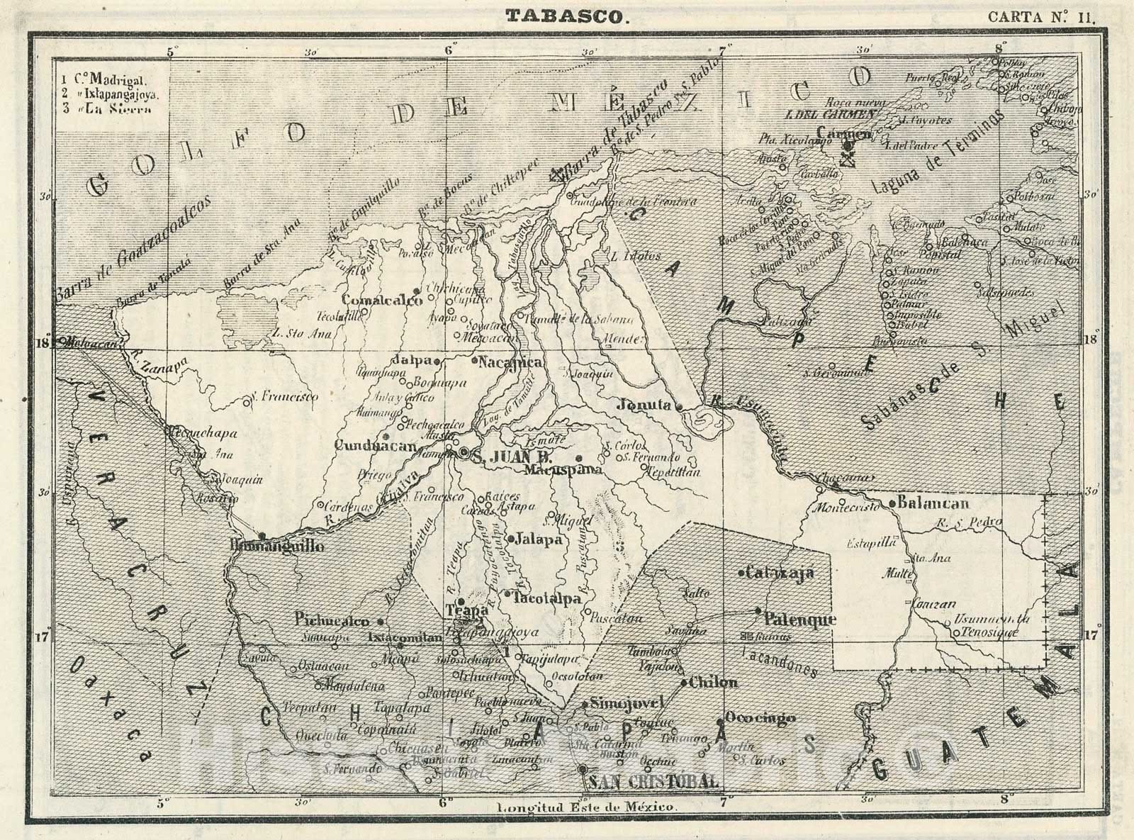 Historic Map : Text and Map: VII. Tabasco. Carta No. 11., 1874, Vintage Wall Decor