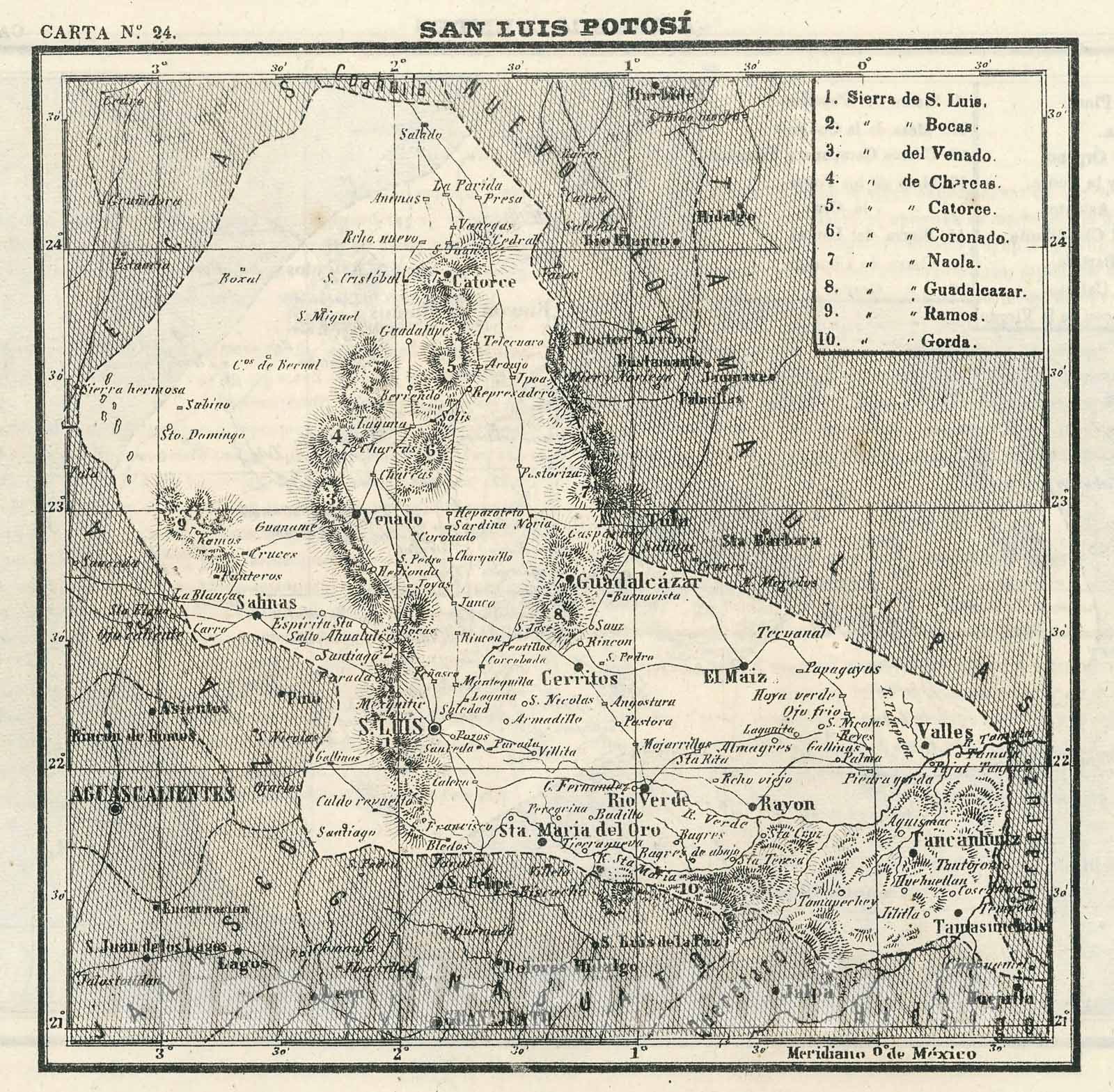 Historic Map : Text and Map: XX. San Luis Potosi. Carta No. 24., 1874, Vintage Wall Decor