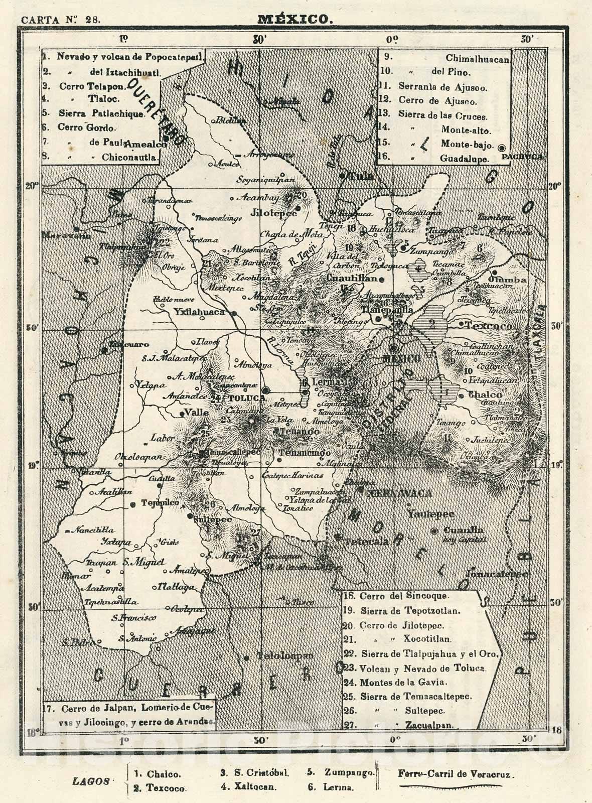 Historic Map : Text and Map: XXIV. Mexico. Carta No. 28., 1874, Vintage Wall Decor