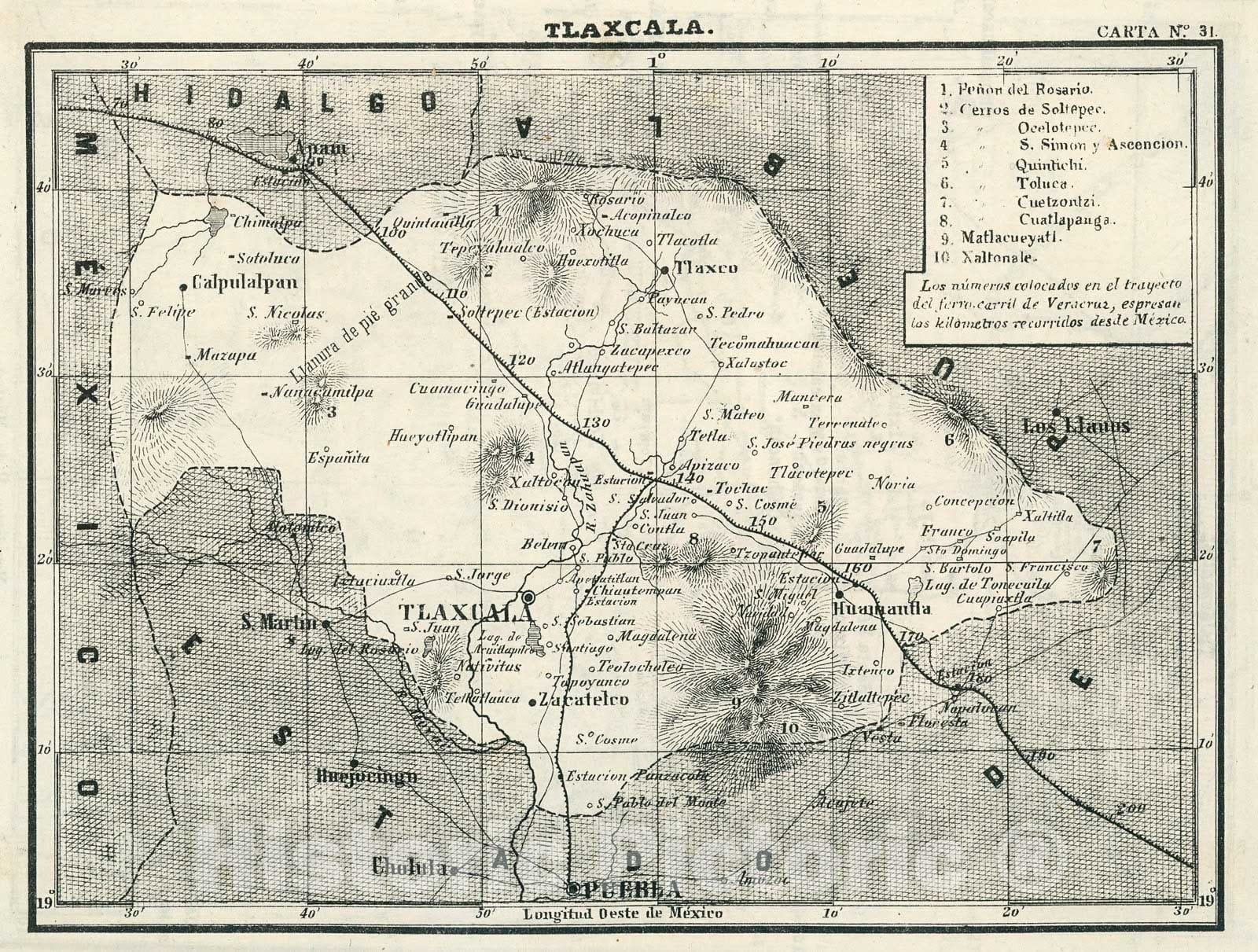 Historic Map : Text and Map: XXVII. Tlaxcala. Carta No. 31., 1874, Vintage Wall Decor