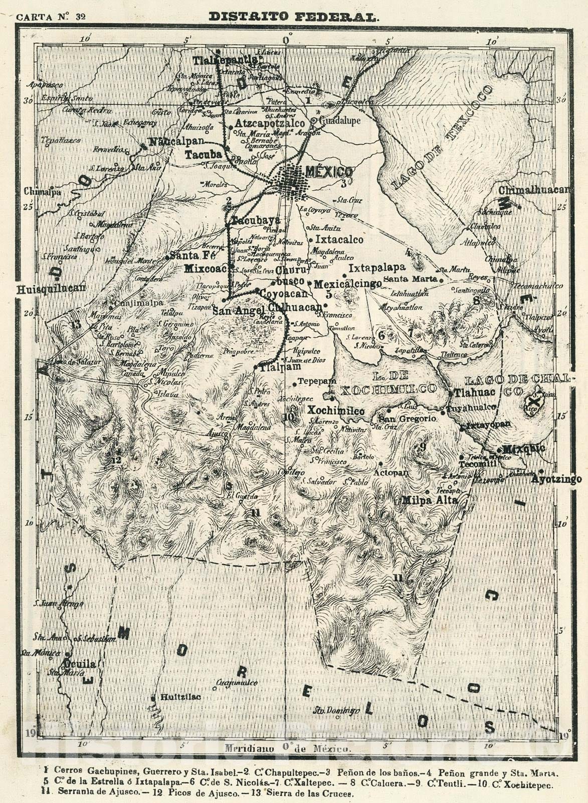 Historic Map : Text and Map: Disrito Federal. Carta No. 32., 1874, Vintage Wall Decor
