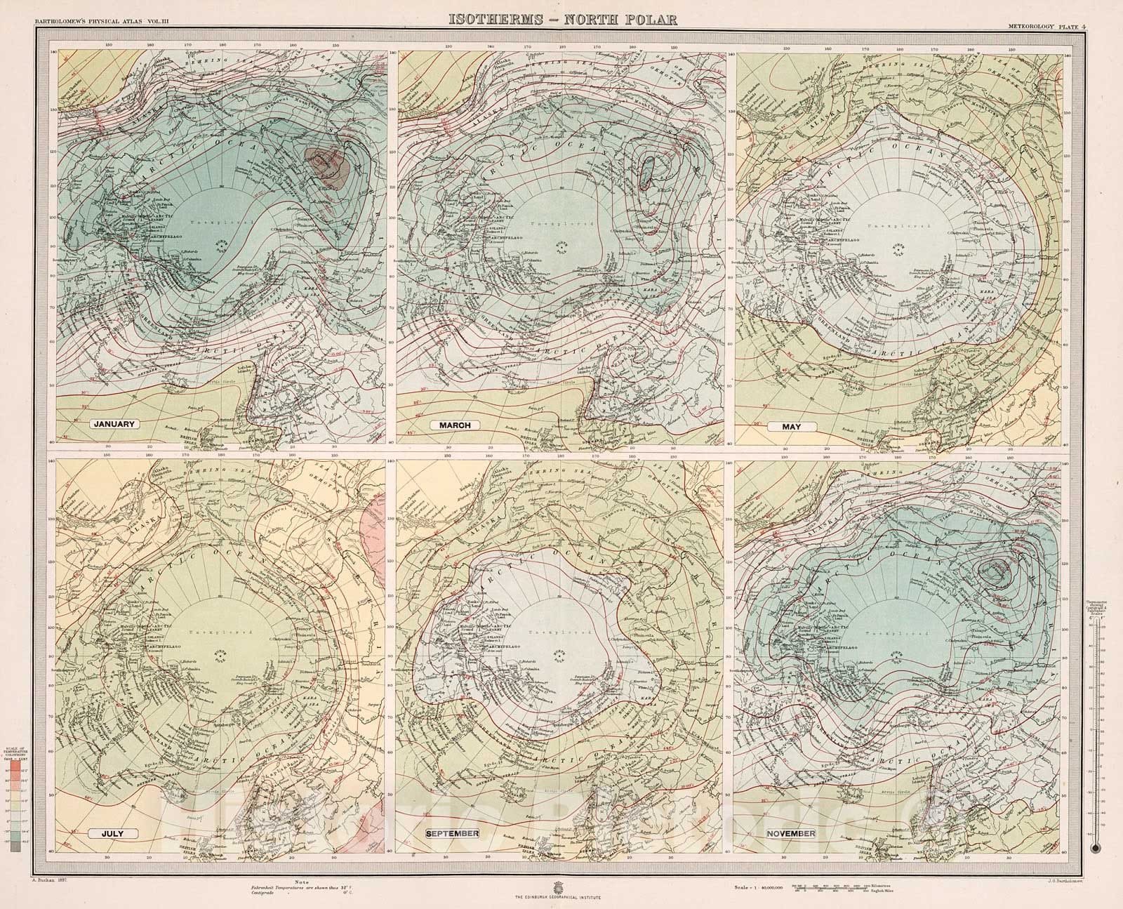Historic Map : Plate 4. Isotherms - North Polar., 1899, Vintage Wall Decor