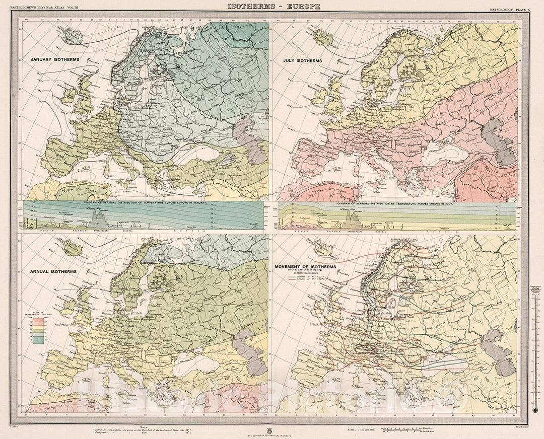 Historic Map : Plate 5. Isotherms - Europe., 1899, Vintage Wall Decor