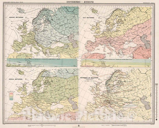 Historic Map : Plate 5. Isotherms - Europe., 1899, Vintage Wall Decor