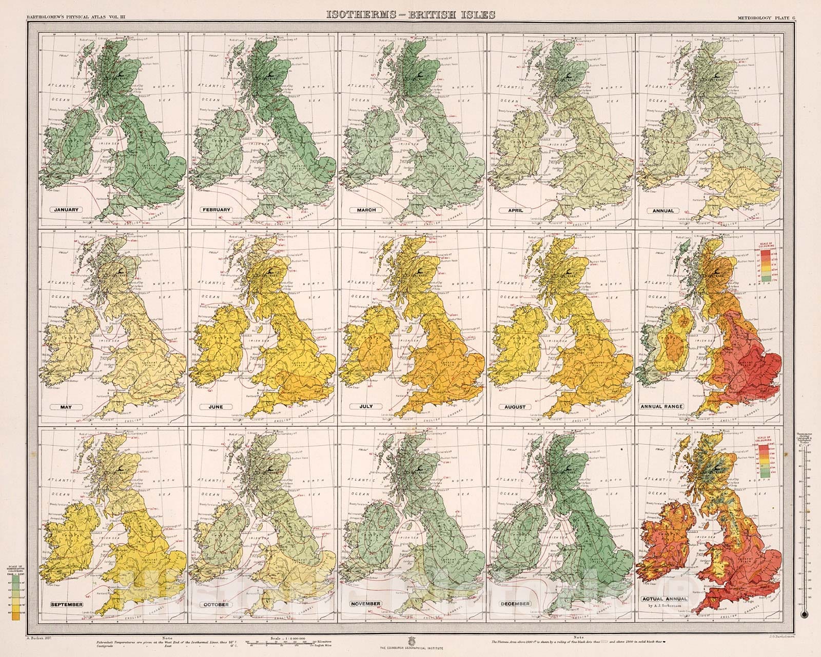 Historic Map : Plate 6. Isotherms - British Isles., 1899, Vintage Wall Decor