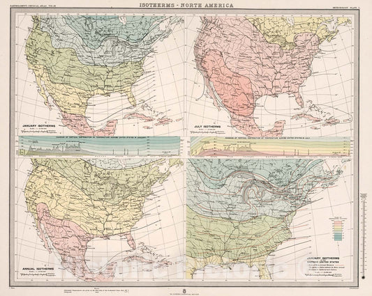 Historic Map : Plate 7. Isotherms - North America., 1899, Vintage Wall Decor