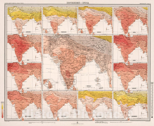 Historic Map : Plate 9. Isotherms - India., 1899, Vintage Wall Decor