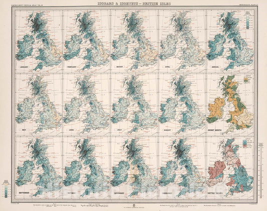 Historic Map : Plate 23. Isobars & Isohyets - British Isles., 1899, Vintage Wall Decor