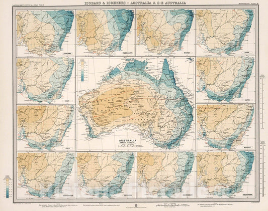Historic Map : Plate 26. Isobars & Isohyets - Australia & S-E Australia., 1899, Vintage Wall Decor