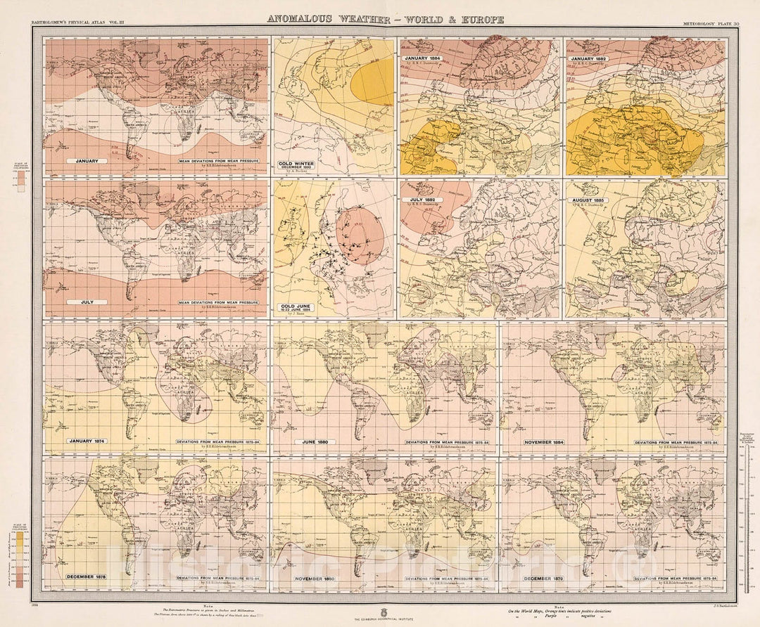 Historic Map : Plate 30. Anomalous Weather - World & Europe., 1899, Vintage Wall Decor