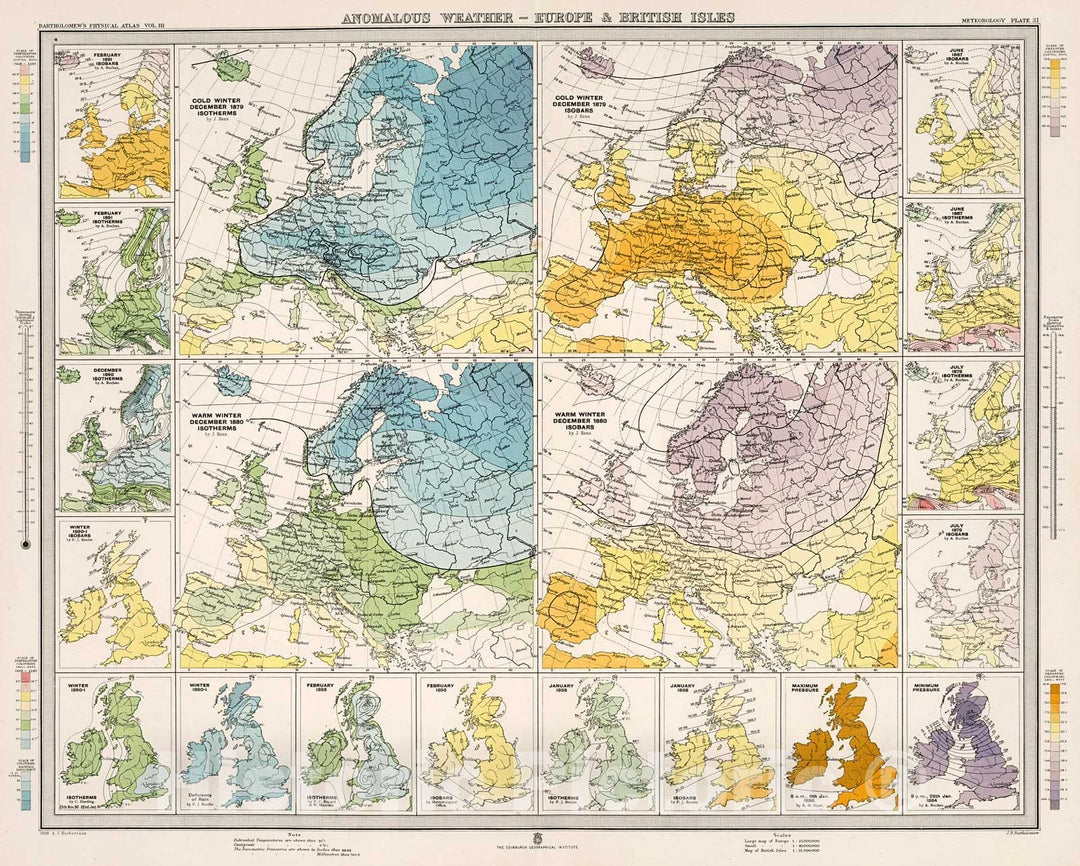 Historic Map : Plate 31. Anomalous Weather - Europe & British Isles., 1899, Vintage Wall Decor