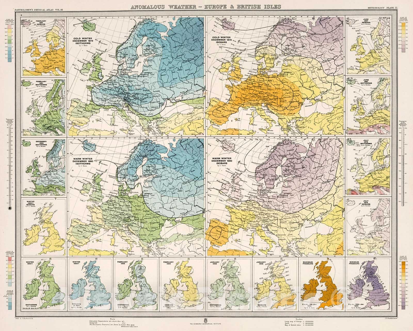 Historic Map : Plate 31. Anomalous Weather - Europe & British Isles., 1899, Vintage Wall Decor