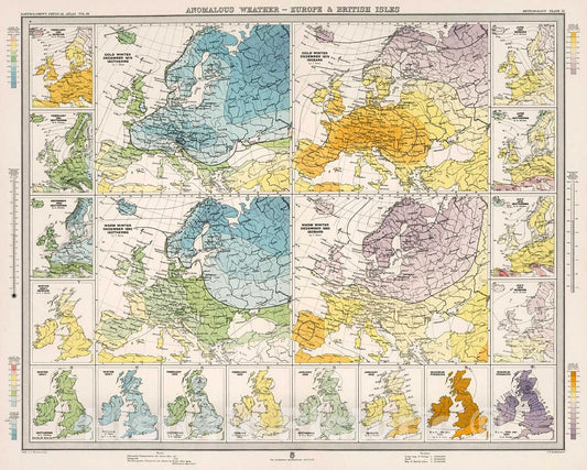 Historic Map : Plate 31. Anomalous Weather - Europe & British Isles., 1899, Vintage Wall Decor
