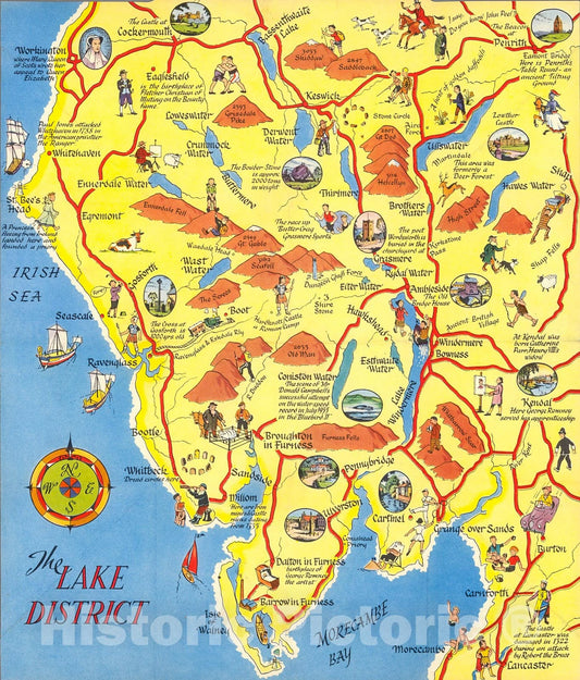 Historic Map : The Lake District., 1955, Vintage Wall Decor