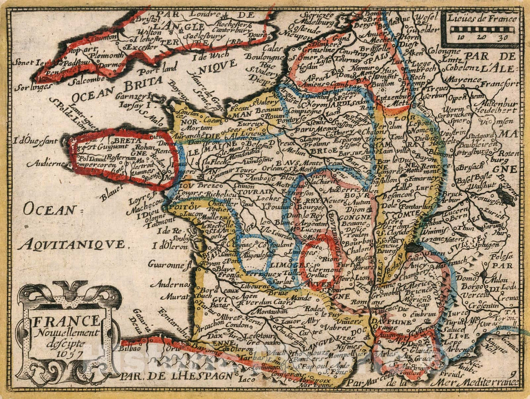 Historic Map : France, Nouvellement descipte 1657., 1659, Vintage Wall Decor