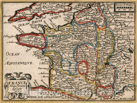 Historic Map : France, Nouvellement descipte 1657., 1659, Vintage Wall Decor