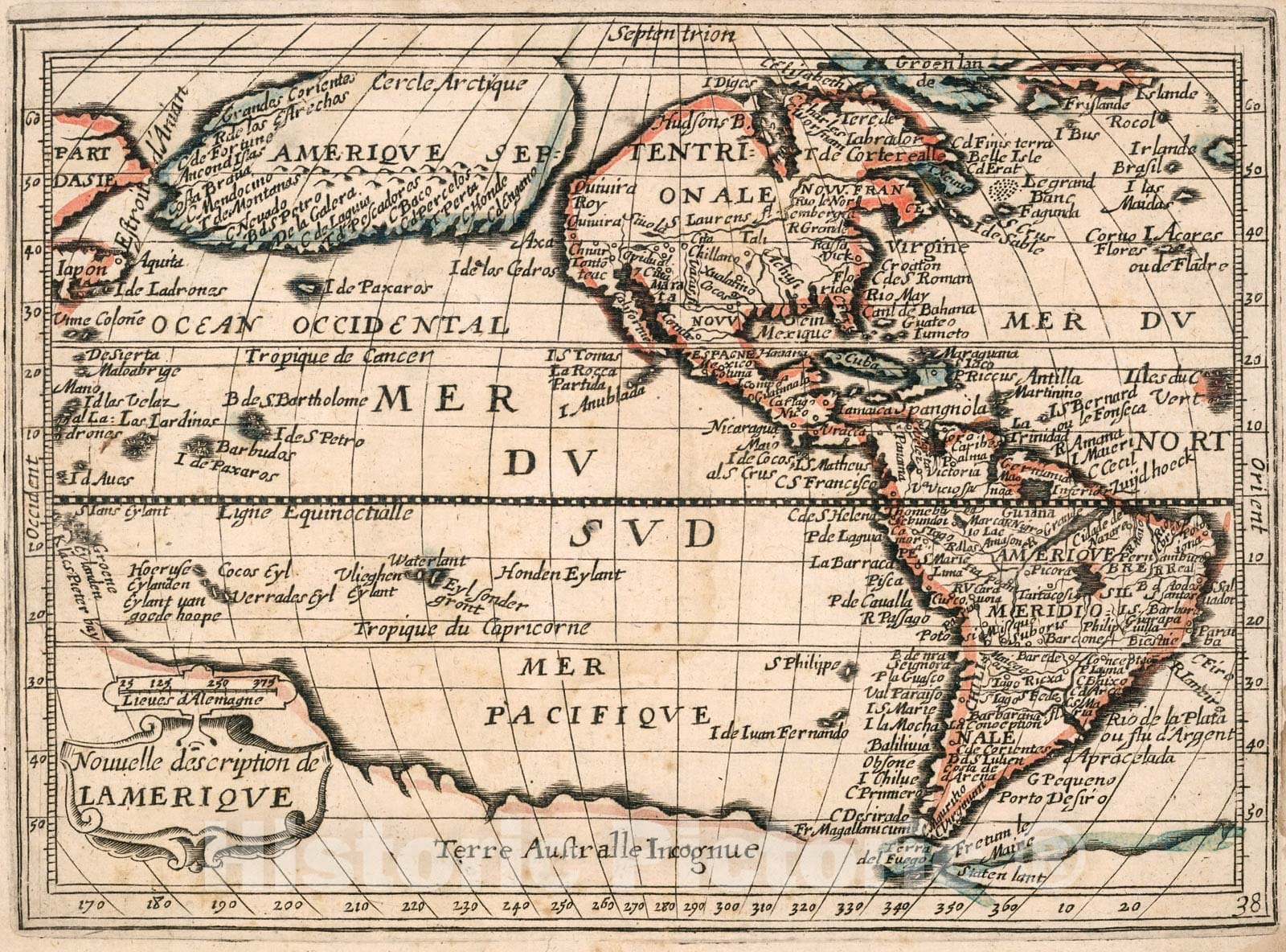 Historic Map : Nouvelle description de l'Amerique., 1659, Vintage Wall Decor