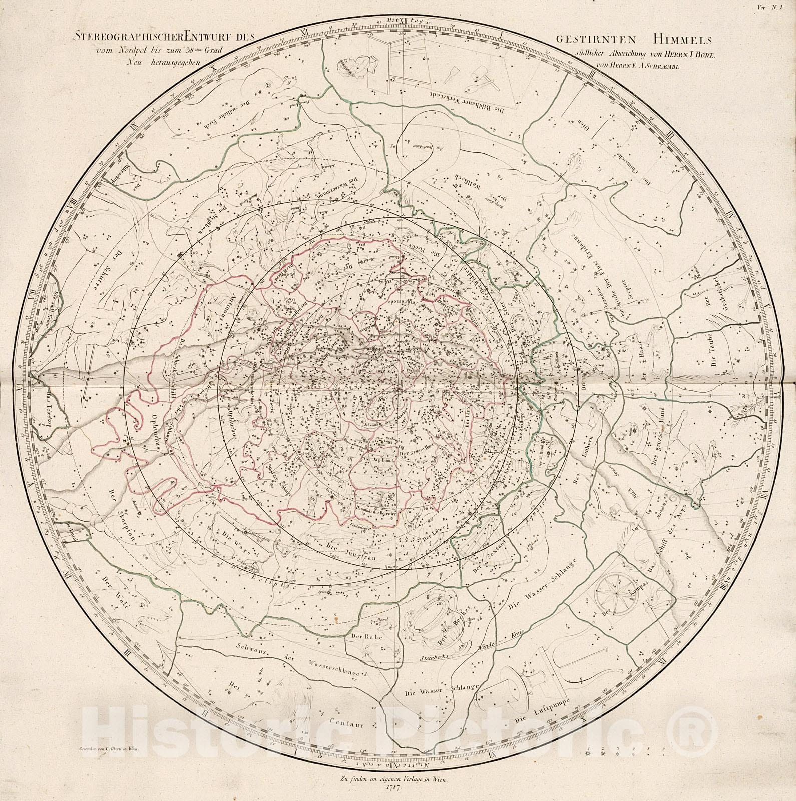 Historic Map : Gestirnten Himmels vom Nordpol bis zum thirty-eight sten Grad ., 1800, Vintage Wall Decor