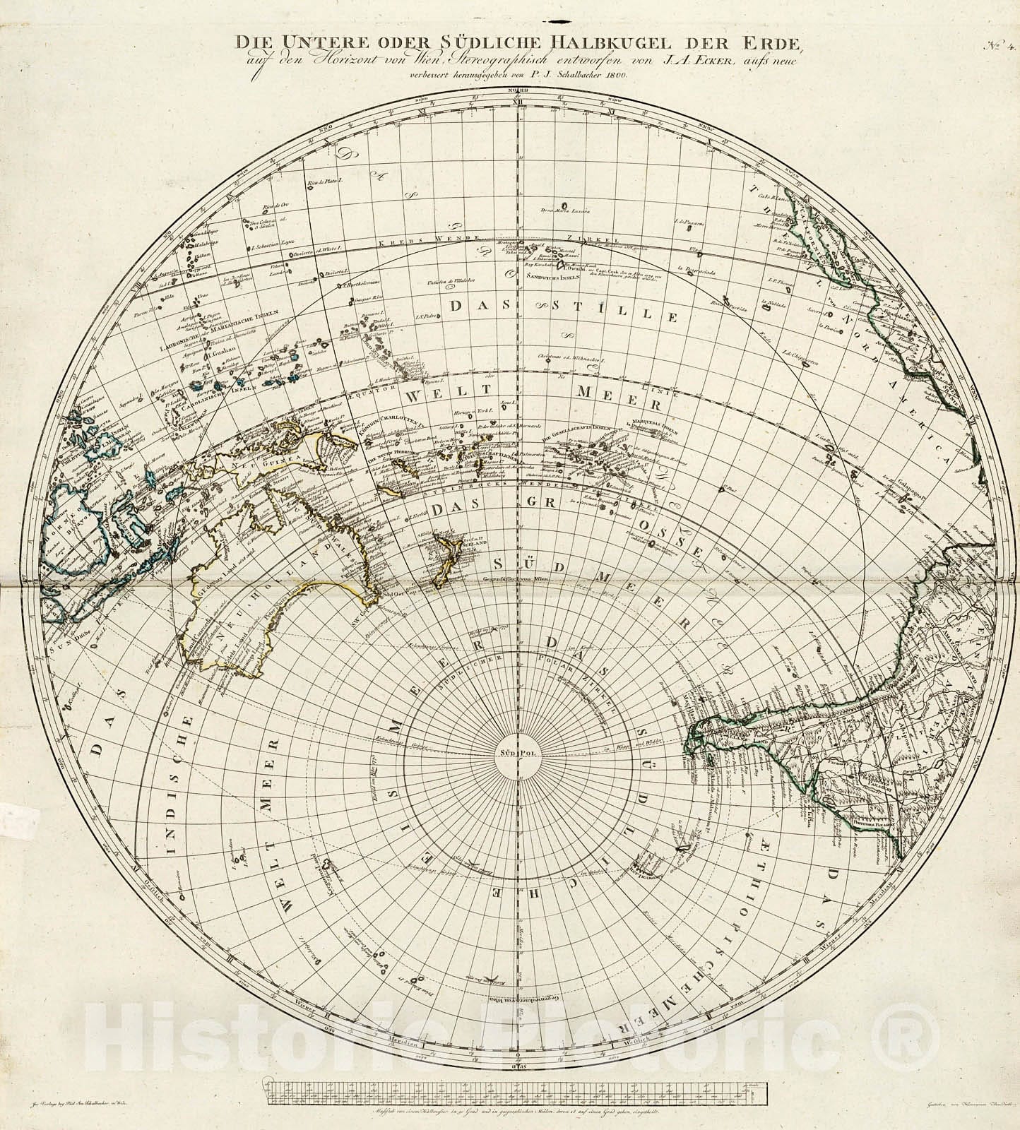 Historic Map : Die Untere Oder Suedliche Halbkugel der Erde auf den Horizont von Wien, 1800, Vintage Wall Decor