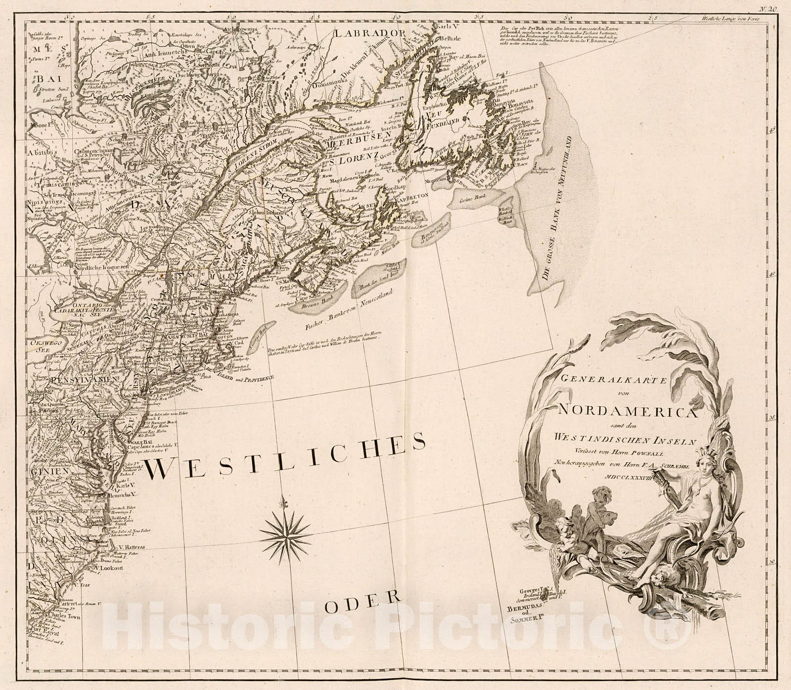 Historic Map : Generalkarte von Nordamerica samt den Westindischen Inseln (northeastern sheet)., 1800, Vintage Wall Decor