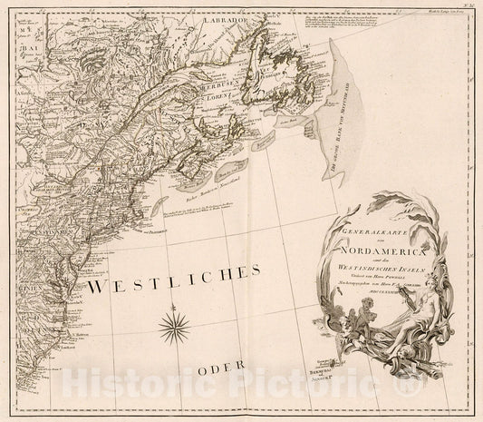 Historic Map : Generalkarte von Nordamerica samt den Westindischen Inseln (northeastern sheet)., 1800, Vintage Wall Decor