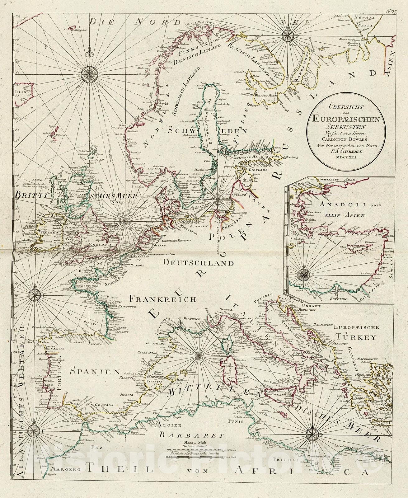 Historic Map : Uebersicht der Europaeische Seekuesten., 1800, Vintage Wall Decor