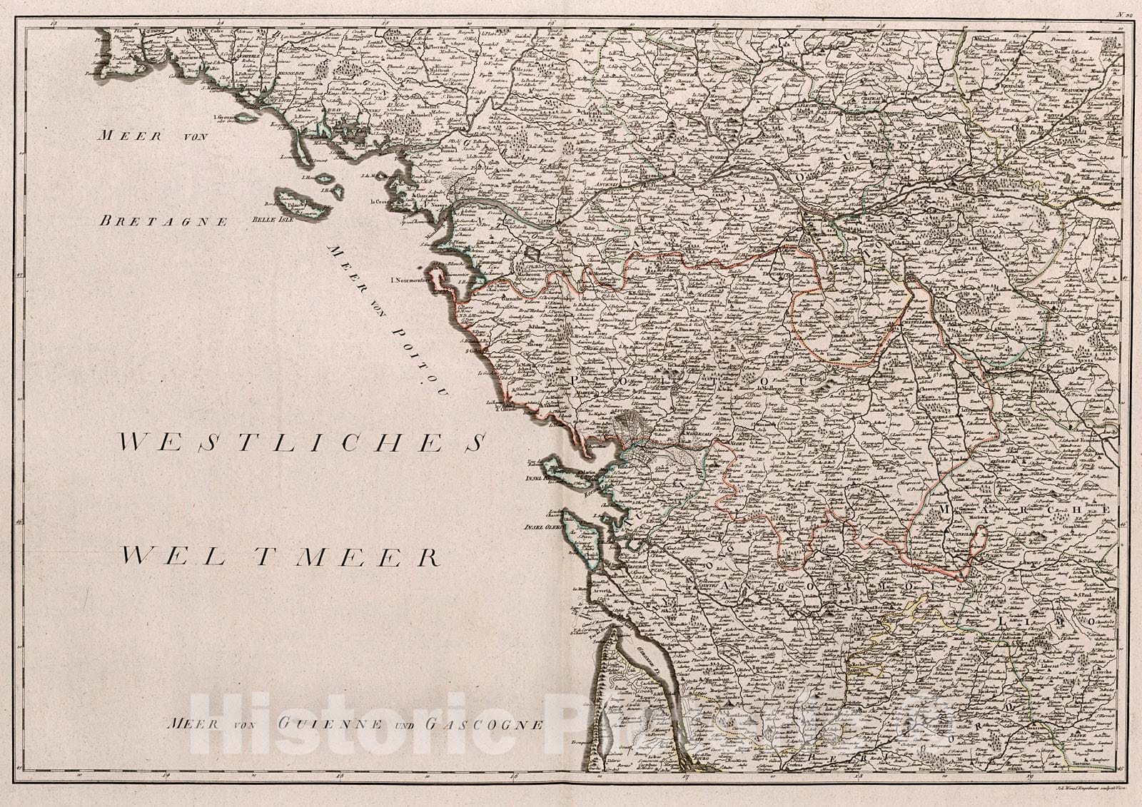 Historic Map : Neueste Generalkarte von Frankreich (central western sheet)., 1800, Vintage Wall Decor